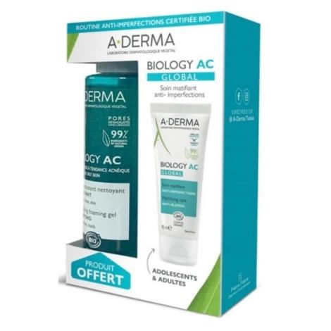 A-DERMA COFFRET DUO SOIN GLOBAL 40 ML + GEL BIOLOGY AC 100ML 