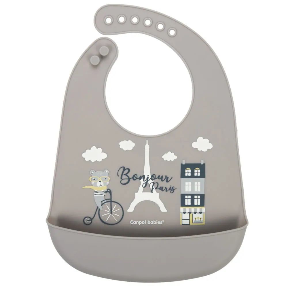 CANPOL BABIES BAVOIR SILICONE AVEC POCHE BONJOUR PARIS - Beige - 74/027