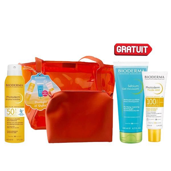 BIODERMA COFFRET SAC PHOTODERM BRUM +MAX FLUIDE INVISIBLE+ SEBIUM GEL 100ML GRATUIT