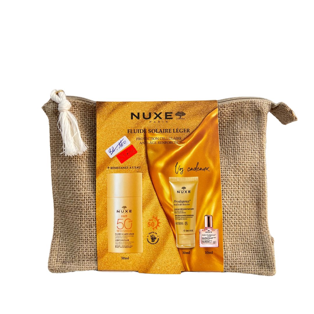 NUXE FLUIDE VISAGE  SPF50 50ML +HUILE PRODIGIEUSE DE DOUCHE 30 ML+ HUILE PRODIGIEUSE FLORALE 10 ML