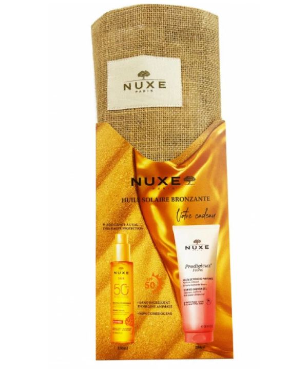 NUXE COFFRET SAC HUILE SOLAIRE BRONZANT SPF 50 150ML + GELEE DE DOUCHE FLORAL PARFUMEE 200ML