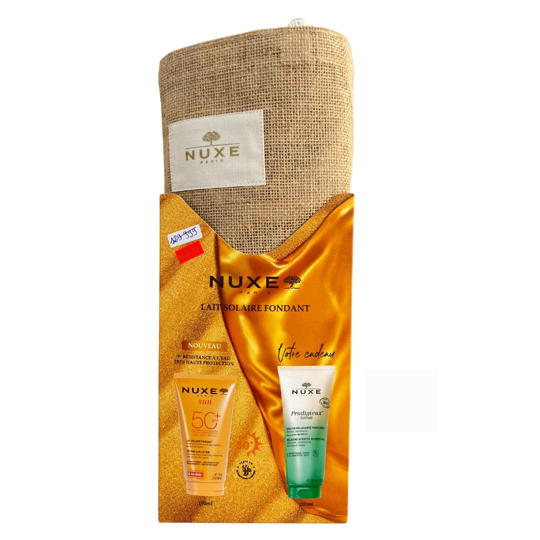 NUXE COFFRET SAC LAIT SOLAIRE FONDANT SPF 50 150ML + GELEE DOUCHE RELAXANTE PARFUMEE NEROLI 200ML