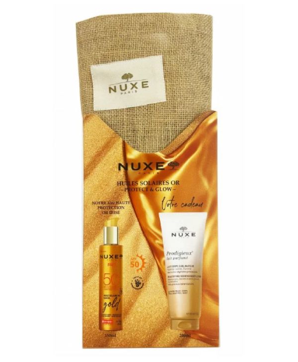 NUXE COFFRET SAC HUILE SOLAIRE GOLD OR SPF 50 150ML + LAIT CORPS PRODIGIEUSE SUBLIMATEUR  200ML