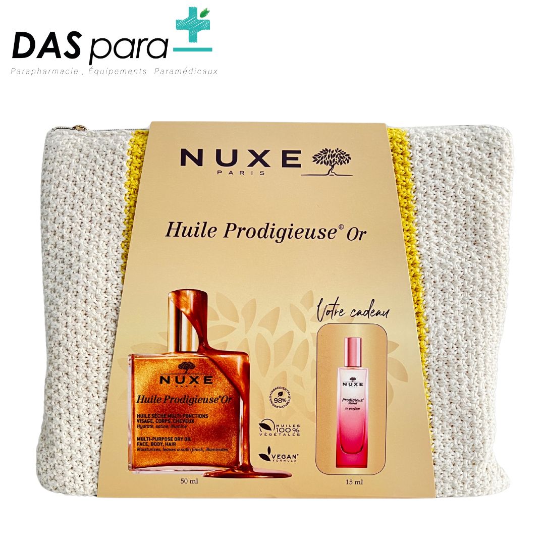 NUXE HUILE PRODIGIEUSE OR 50ML+ TROUSSE+MINI PARFUM FLORAL 15 ML  OFFERTS