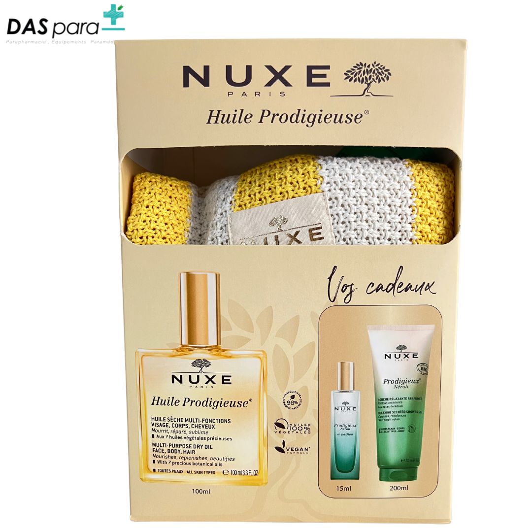 NUXE HUILE PRODIGIEUSE 100 ML+ SAC + GELEE NEROLI 200ML + MINI PARFUM NEROLI 15 ML