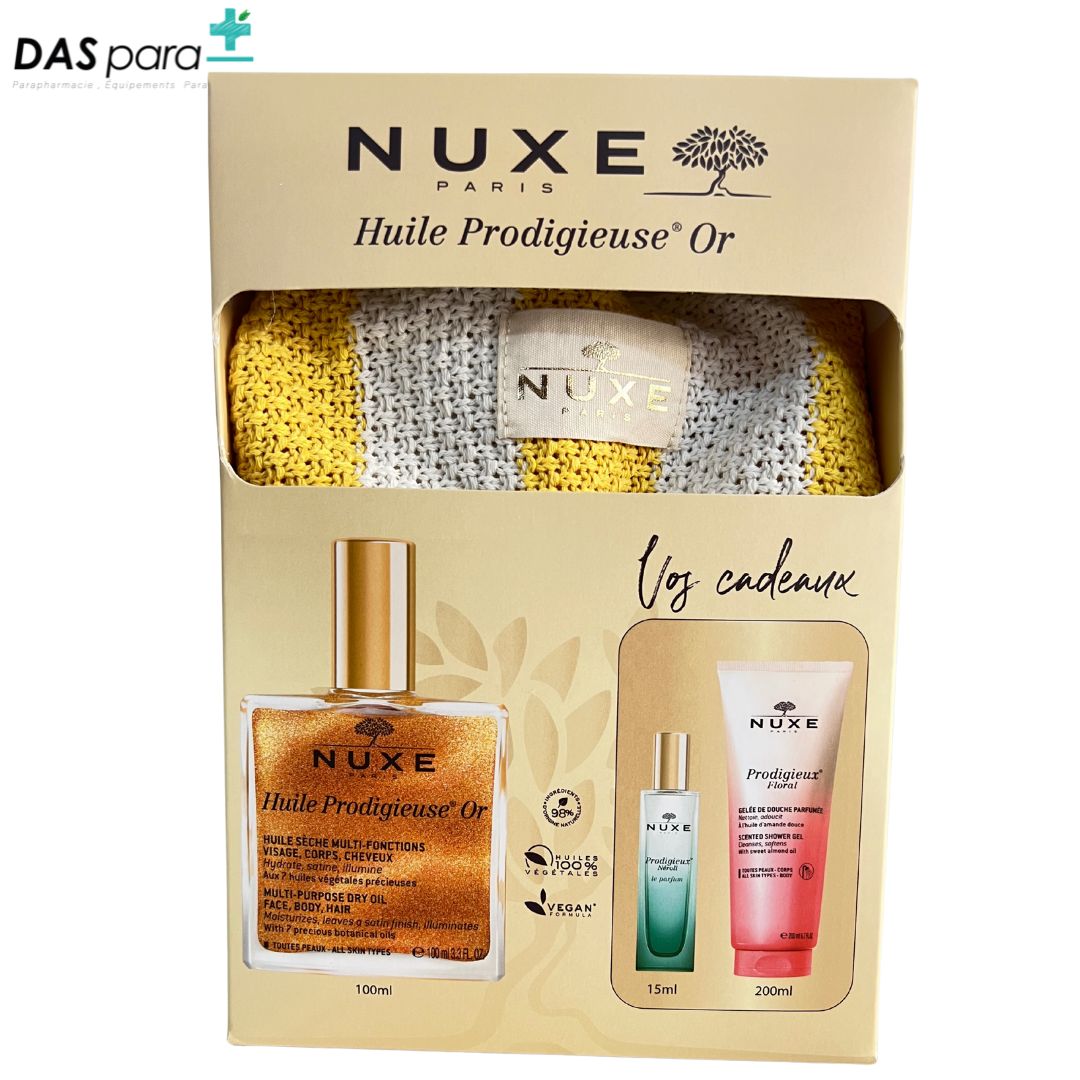 NUXE HUILE PRODIGIEUSE OR 100ML+SAC+GELLE FLORALE 200ML+ MINI PARFUM NEROLI 15 ML